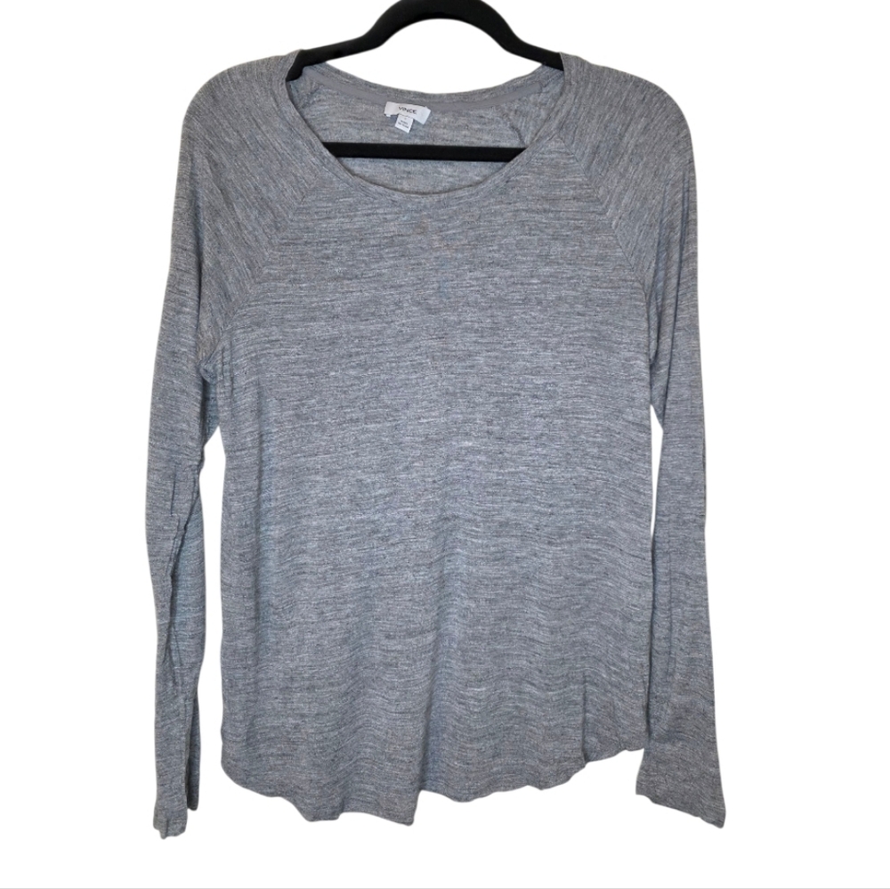 VINCE‎ Scoop Neck Long Sleeve Heather Gray Tee - Size Small